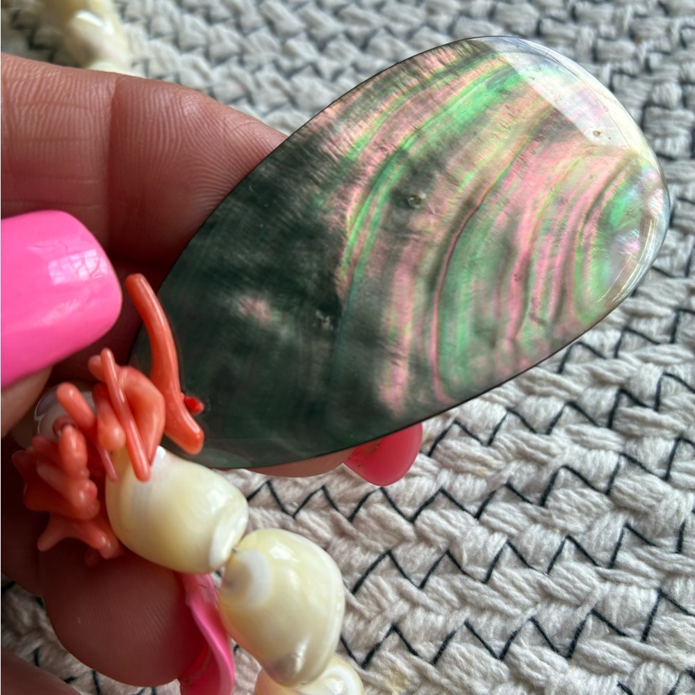 BEAUTIFUL MOTHER OF PEARL 925 Necklace with Faux Coral. CHOKER Style! - Picture 11 of 11